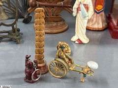 Chinese Dinner Gong, Figurines, Fans, Doll In Case 11"