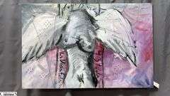 Alummoa Zumigo Winged Figure #3, Mixed Media and Oil on Canvas, Measures 35x55"