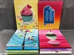 12 Painting Party Canvases of Ice Cream and Sweet Treats, Larger Ones Measures 11x14"