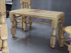 Wooden Doll Dining Set, Painted Chair and Table