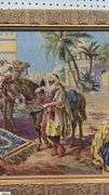 Framed Tapestry, Middle Eastern Marketplace Scene With People, Camels, and Horses Measures 60x24"