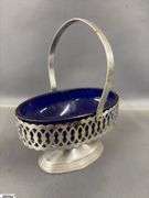West Moreland Blue Santa On Sleigh, Lidded Piano St Claire Glass Works, Hand Made Glass Basket, Cobalt Dish