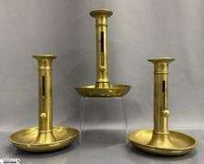 3 Brass Push Up Style Candle Holders 7"