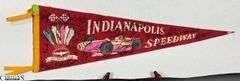 Indianapolis Speedway Autographed Pennant.  Autographs include Jim Nabors, Tom Sneva, Johnny Rutherford, Michael Andretti, Robby Buell, Eddie Cheever, Billy Boat, Rodger Ward, Poncho Carter, Jim Rathmann, Robby Unser, Scott Goodyear and Others