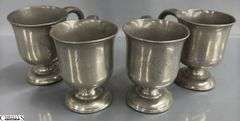 4 Antique Pewter Cups 4" Tall