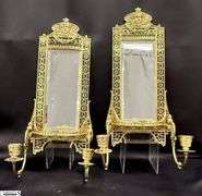 William Tonks & Sons Brass Mirrored Double Arm Candle Sconces 8.5"x20" Tall