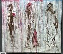 Luis Espinoza The Group, Large Portrait 65x72", Measures * Has Some Holes