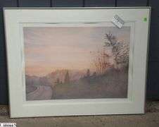 2pcs Misty Landscape Artwork and Morris Louis Framed Prints, Largest 43"x17"