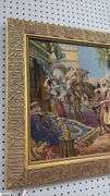 Framed Tapestry, Middle Eastern Marketplace Scene With People, Camels, and Horses Measures 60x24"