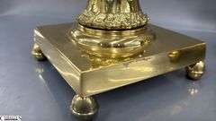 Two Brass Column Style Candle Sticks With Square Bases 16.5"