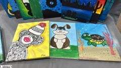 16 Painting Party Canvases, Youth Themes, Dogs, Trucks, Frogs In Moonlight, Cactus Sunset and More 11x14"