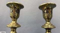 Pair of Bohemian Style Brass Candle Sticks 10.5" Tall