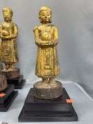 6 Southeast Asian Gilt Wood Buddhas Some Wear Tallest 17.5"
