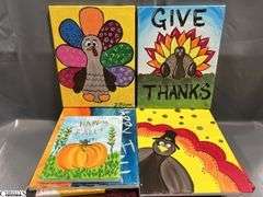 15 Painting Party Canvases, Fall Themes, Skulls, Owl, Turkeys Larger Measures 16x20"