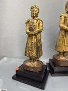 6 Southeast Asian Gilt Wood Buddhas Some Wear Tallest 17.5"