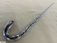 38" Clear and Blue Glass Swirl Cane Walking Stick