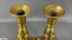 Antique Push Up Style Brass Candle Stick Pair, and Great Wall Tourist Collectible 7"