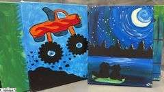 16 Painting Party Canvases, Youth Themes, Dogs, Trucks, Frogs In Moonlight, Cactus Sunset and More 11x14"