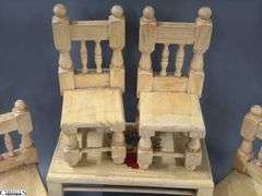 Wooden Doll Dining Set, Painted Chair and Table