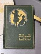 Antique Book Volumes - Riley Child Rhymes, Shakspeare, Immortality of the Soul - Earliest date 1905 - w/ Brass Book Stand