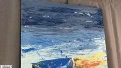 Antonio Garcia Chair with a View, Impressionist Acrylic Painting On Canvas 35x56"