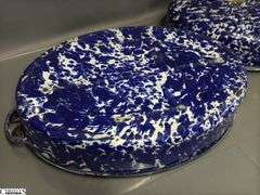 Blue and White Swirl Enamelware Roaster - Some wear, chipping - 18"