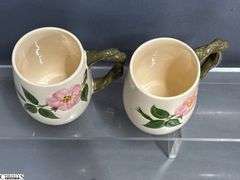 Franciscan Desert Rose Glasses, Mugs, Teacups and Saucers - 7" of largest, some chipping - Approx 36pcs