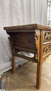Chinese Carved Three Drawer Table 42.5x24x32.5" Tall Does Have Some Wear From Age