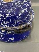 Blue and White Swirl Enamelware Roaster - Some wear, chipping - 18"