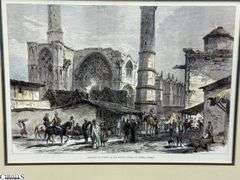 Silver Metallic Framed Print of Selimiye Mosque in Nicosia, Cyprus, as it appeared in an 1878 engraving from "The Illustrated London News".  15"x20"