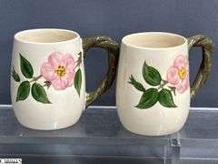 Franciscan Desert Rose Glasses, Mugs, Teacups and Saucers - 7" of largest, some chipping - Approx 36pcs