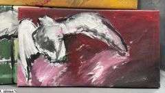 3 Alummoa Zumigo Winged Figure #13, 14 & 15 Abstract Mixed Media and Oil Paintings on Canvas Each Measures 27x14"