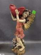 Garden Decor, Angels Faux Flowers, Hat Wall Pocket, Ceramic Booties Tallest Fairy Figure 11"
