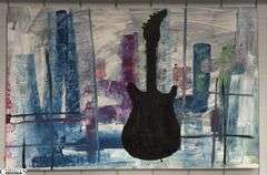 Alummoa Zumigo Guitar Silhouette Painting Mixed Media and Oil On Canvas 56x36"