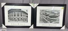 2 Baseball Stadium Prints Framed Under Glass- Forbes Field and Veterans Stadium 26" X 22"