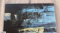 Alummoa Zumigo Abstract, Black, Blues, Yellows, Mixed Media and Oil Painting on Canvas 36x56"