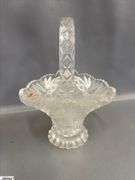 Crystal Lidded Dish, Basket, Footed Vase, Decanter, Some Wear 10"