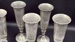Lunt Silversmith Pewter Decanter With 6 Stems, Some Dents and Wear, Decanter 8.5"
