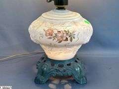 Milk Glass Electrified Oil Lamp, 22" Tall