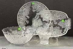 4 Riccardo and Studio Nova Crystal Rose Motif Serving Pieces - 14" of largest