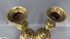 Pair of Bohemian Style Brass Candle Sticks 10.5" Tall