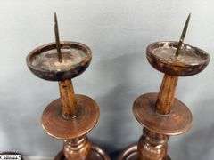 6pcs, 3 Pair of Wooden Candlesticks with Barley Twist and Pricket Style Tallest Pair 14"