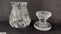 Pair of Signed Roy Cunningham Waterford Crystal Penrose Hurricane Lamps 9" Total Height