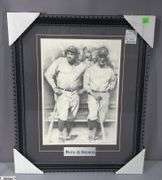 3 Black & White Baseball Prints with Matching Frames.  Joe Jackson, Gehrig & DiMaggio, and Ruth & Gehrig.  18 1/2" X 23"