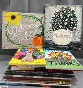 15 Painting Party Canvases, Fall Themes, Skulls, Owl, Turkeys Larger Measures 16x20"
