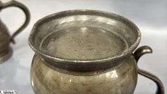 4 J. Abbot Pewter Tankards Some Dents, Tallest 6"
