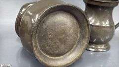 4 J. Abbot Pewter Tankards Some Dents, Tallest 6"