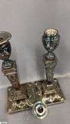 2 Pair of Candle Sticks, Sheffield Has Mark, Other Pair Has Damage To Base 12.5"