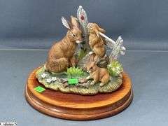 2 Andrea by Sadek Animal Figurines - 8" x 6.5" of largest figurine - one wooden base shows some sun fading