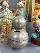 Clown Collectibles, Roly Poly Clown Bank, Lefton Bookends, Marked Taiwan Figurines, And Composite Bank, Tallest 8"